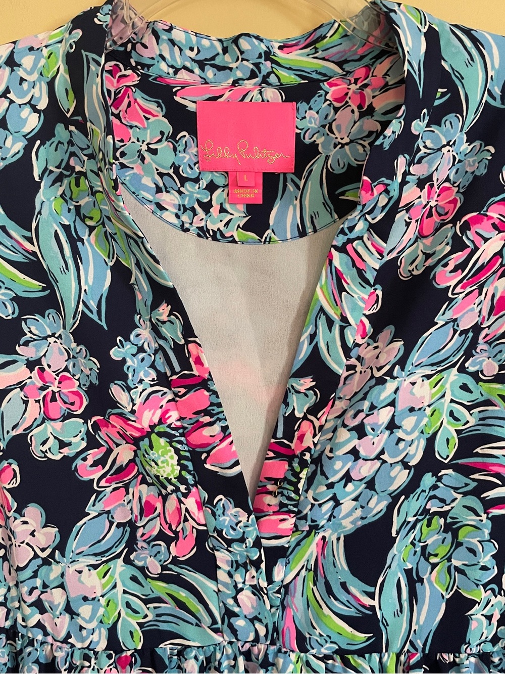 Lilly Pulitzer Winona Dress Large High Tide Navy Pineapple Paradise Long Sleeves - Picture 5 of 10